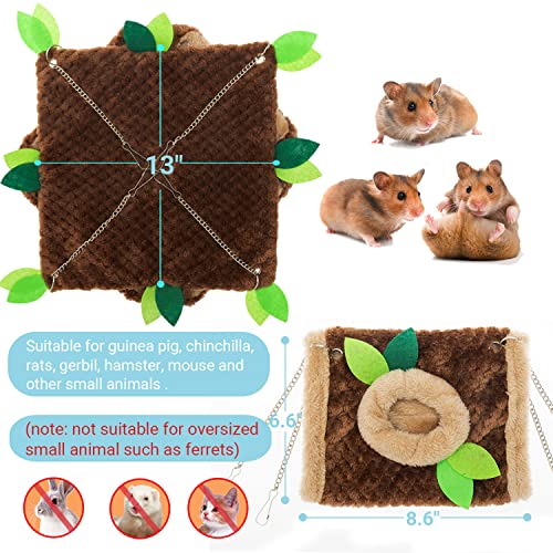 Guinea Pig Hideout, Hammock & Tunnel, Washable Cage Accessories | Warm Soft Fleece Pet House for Guinea Pig, Hamster, Rat, Chinchilla - size: One Size with Chain