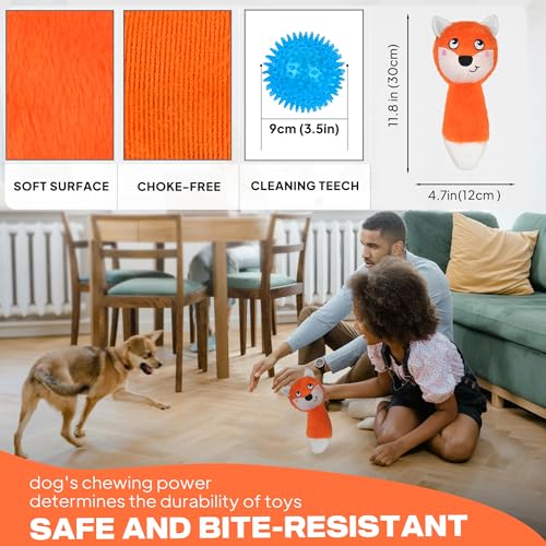 Fida Squeaky Dog Toys for Aggressive Chewers, 3 in 1, Tough Dog Ball | Dog Chew Toys with 3 Layers, to Keep Them Busy, Interactive for Small, Medium and Large Dogs, Gift Box, Fox - color: Orange Fox