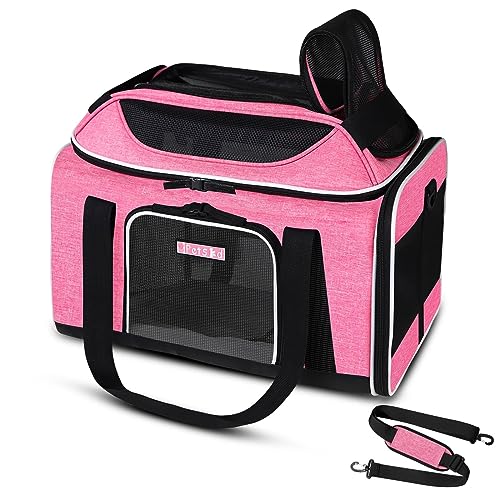 Top-Expandable Small Pet Carrier 18"x13"x9.5" Airline Approved | for Southwest Airlines, Lockable Safety Zippers and Anti-Scratch Mesh, Soft-Sided, Pets Under 10 Lbs, Pink - color: Pink, size: 18.0"L x 13.0"W x 9.5"H