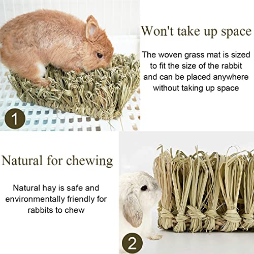 Hamiledyi Rabbit Grass Bed Bunny Natural Woven Foraging Mat Guinea Pig Hay Mat Enrichment Toy Scratch Pad for Chinchilla Squirrel Hedgehog(10.6x7.5x3.5inches) - size: 1PCS