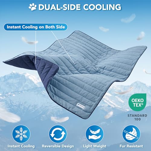 PetAmi Dog Cooling Mat, Q-Max Pet Cooling Blanket with Thick Cushioning, Self Cooling Pad for Dogs & Cats, Reversible Summer Mat for Crate, Couch, Kennel, Gray/Light Grey, Medium (29x40) - color: Navy/Dusty Blue, size: Medium (29x40)