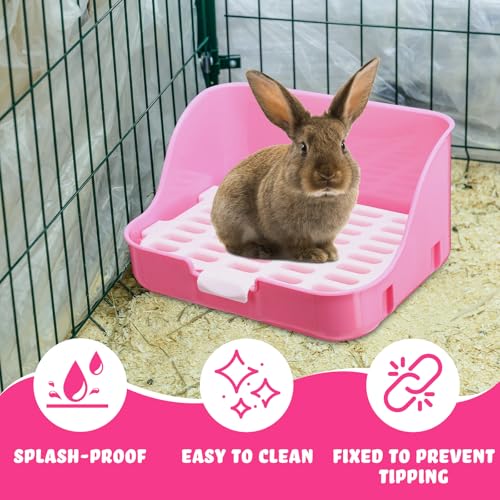 Reallnaive 15 Pcs Rabbit Starter Kit Small Rabbit Litter Box Girls Gift Animal Grooming Kit Bunny Toys Bowl Blankets with Cleaning Set for Guinea Pig Accessories(Pink) - color: Pink