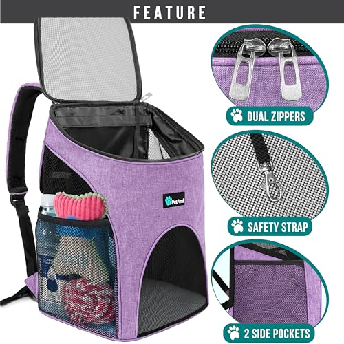PetAmi Cat Backpack Carrier, Airline Approved Pet Carrier Backpack for Small Dogs and Large Cats, Soft Sided Collapsible Ventilated with Sherpa Bed for Hiking Travel, Max 18 lbs, Heather Purple - color: Heather Purple