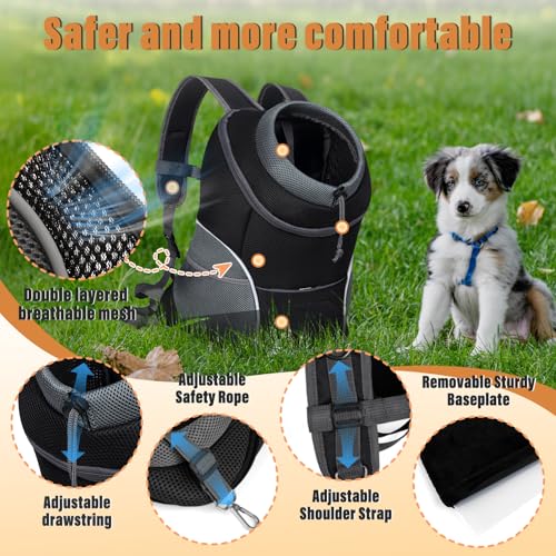 YUDODO Dog Front Carrier Backpack, Adjustable Breathable Dog Backpack | Ventilated, Safety Belt, Lightweight, Reflective Strip, Pocket Storage, For Walking Hiking Outdoor, Black, M - color: Black