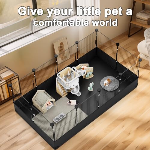 Tresbro Guinea Pig Cage with Waterproof PVC Bottom Liner & One-Hand Release Hook, Triple Fixing C&C Cage for Guinea Pigs, Bunny, Rabbit, Hedgehog, Small Animal Indoor Playpen 48''L x 24''W x 16''H - size: 12 Panels
