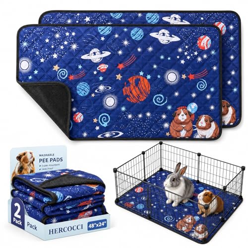 HERCOCCI 2 Pack Guinea Pig Cage Liner, 24"x48" Washable Guinea Pig Pee Pads, Absorbent Bedding Training Mat for Small Animal Guinea Pigs Rabbit Hamster Chinchilla Puppy
