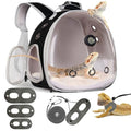Reptile Travel Backpack Carrier with Reptile Thermometer and Humidity Gauge & Harness Leash Lizard Travel Cage Space Capsule Clear Bubble Window Astronaut Bearded Dragon Bag for Ball Python - color: Black