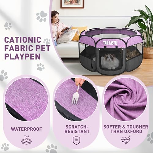 Portable Pet Playpen for Small Dogs & Cats, Foldable Puppy Safety Pen with Removable Zipper Top, Breathable Mesh Dog Delivery Room, Indoor Isolation Cage for Kittens/Rabbits (Purple, Small) - color: purple, size: Small