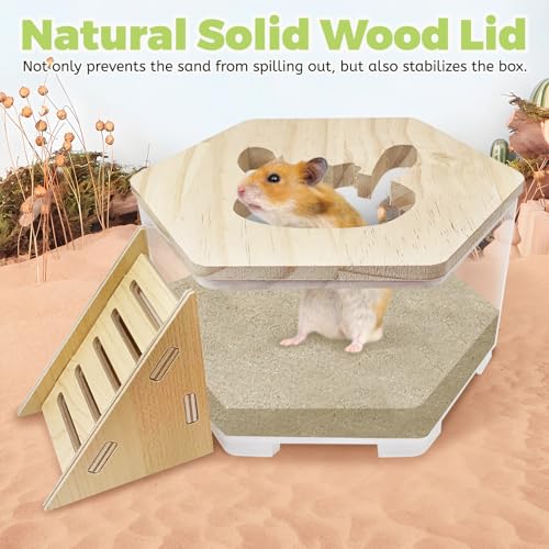 Hamiledyi Hamster Sand Bath Box Transparent Gerbil Digging Sand Container Acrylic Small Dwarf & Syrian Hamster Shower Bathtub with Climbing Ladder Bowl and Scoop Cage Accessories for Lemmings (Bunny) - style: Bunny