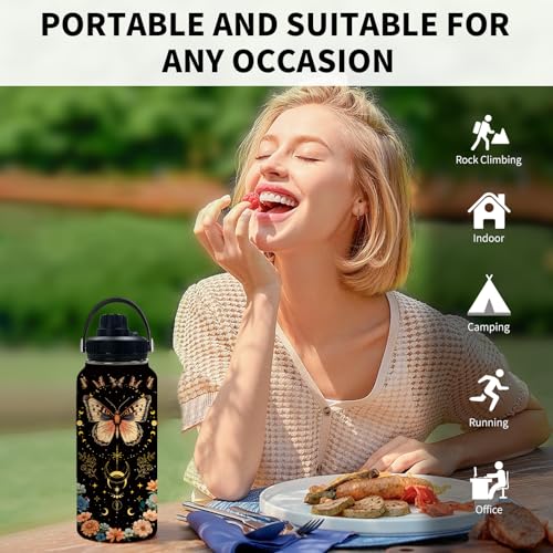 Butterfly 32oz Water Bottle, Leak-proof Bottle,Stainless Steel Cup | 32oz Insulated Sport Tumbler, with Handle & Lid Reusable Mug, Christmas Birthday Gift for Butterfly Lover - color: Butterfly1