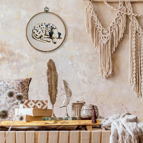 shiviody Vintage Dalmatian Sleeping Canvas Wall Art Decor, Dalmatian Gifts for Women, Rustic Neutral Farmhouse Dog Round Hanging Frame Prints Decorations for Home Bedroom Living Room 10"x10" - color: Animals-39