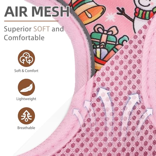 PUPTECK Soft Mesh Christmas Dog Harness and Leash Set Pet Puppy Cat Comfort Padded Vest No Pull Harnesses, Bright Pink, S - color: Pink (Snowmen), size: S (NECK: 12", CHEST: 14"-18")