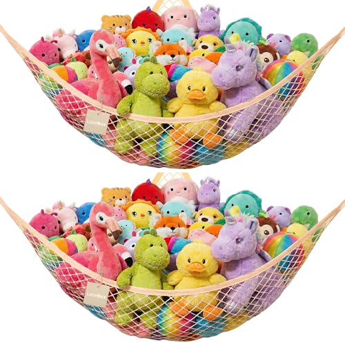 Lazebox Stuffed Animal Net Hammock for Plushie Toys, Stuffed Animal Hammock Corner for Kids' Room Decor, Ideas for Organizing Stuffy Collection, Yellow, L (67" x 40" x 40")-Pack of 2 - color: 2 Packs - Yellow, size: L (67" X 40" X 40")-pack of 2