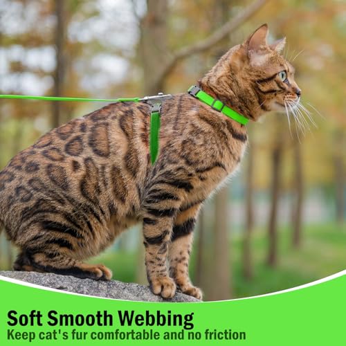 PUPTECK Adjustable Cat Harness and Leash Set Escape Proof Kitten Strap Collar for Walking Travel, Green - color: Green, size: Small