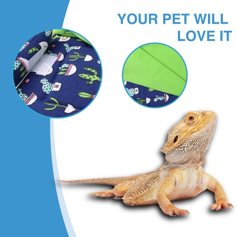 Bearded Dragon Hammock Sleeping Bag Set- Hanging Pet Bed with Pillow and Blanket Hideout Habitat with Soft Warm for Bearded Dragon Lizard Leopard Gecko and Small Pet Animal（Blue + Green Quilt） - color: Blue + Green Quilt