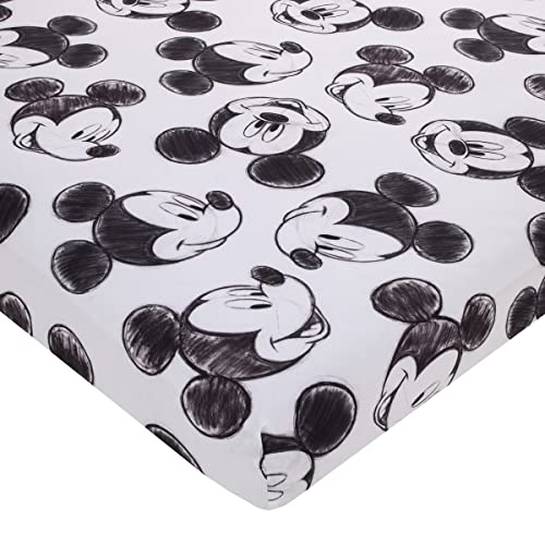 Disney Mickey Mouse - Charcoal Black and White Smiling Mickey Mouse Nursery Fitted Polyester Mini Crib Sheet - color: Disney Mickey Mouse Smiling