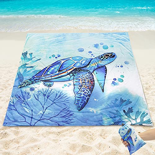 WIWIGO Beach Blanket Mat Waterproof Sandproof for 2-8 Adults Quick Drying | Extra Large, For 2-8 Adults,Windproof, Outdoor Picnic Mat, Beach Accessories Must Have,Gifts, for Travel, Camping, Hiking - color: Blueturtle, size: 79" X 108"（1-6person）