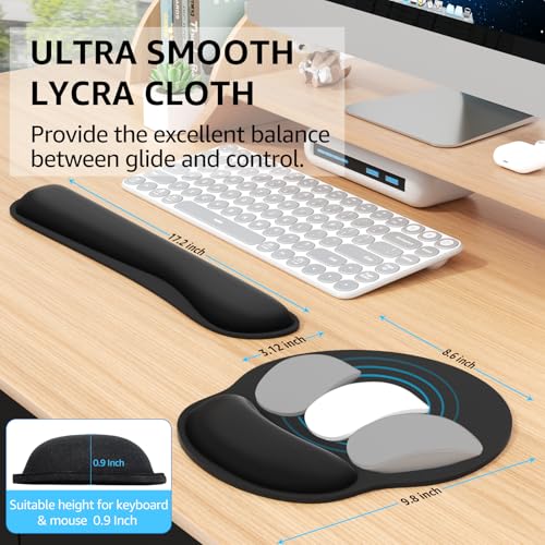 KTRIO Keyboard Wrist Rest & Mouse Pad with Wrist Rest, Black | Memory Foam Wrist Support, Ergonomic Design, Non-Slip Base, Office and Home Use - color: Black