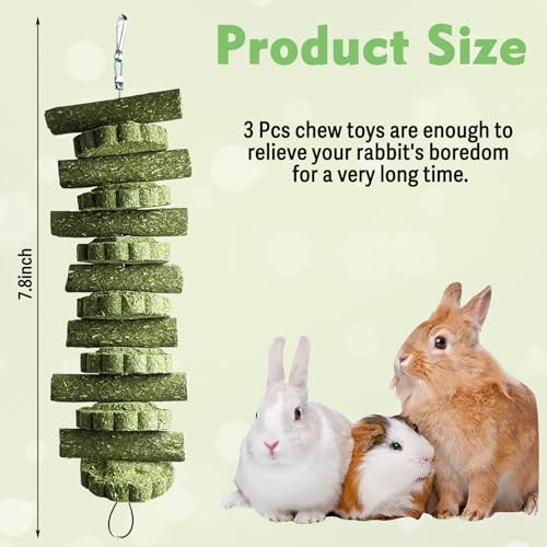 kathson 3Pcs Bunny Chew Toys Rabbit Chewing Toy for Teeth Hanging Grinding Chinchilla Treats Timothy Grass Cake Molar Balls for Guinea Pigs Hamsters Gerbils Rats Squirrels Playing Improve Pets Dental - style: Style C