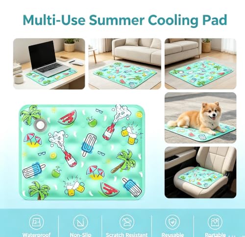 Water-Fillable Pet Cooling Mat, Pressure Activated Gel Cooling Pad for Dogs & Cats, Durable & Scratch Resistant, Perfect for Hot Weather to Prevent Overheating (88, Green, 19.7 * 23.6) - color: green, size: 19.7*23.6