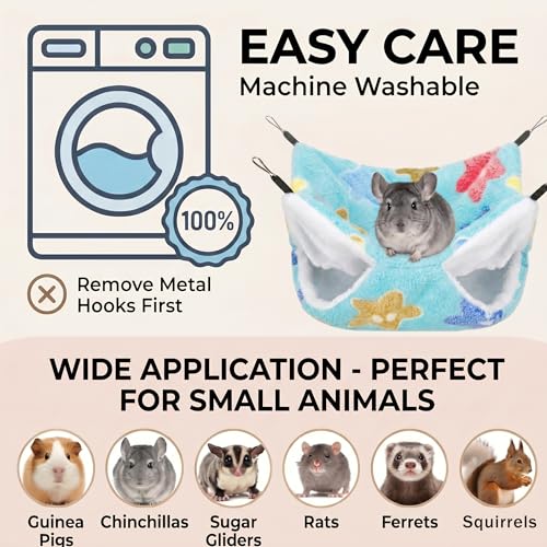 2 Pack Large 13.8x13.8in Rat Hammock for cage, Cozy Ferret Bed and Plush Hamster Hideout, Reliable Guinea Pig Accessories for cage, Great Small Animal beds,Purple, Coffee (Pink, Green) - color: Pink, Green