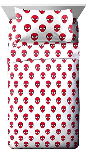 Marvel Spiderman Twin Comforter Set 4 Piece Kids Bedding for Boys, Blue | Bed in a Bag, Comforter Sheets Pillowcase, Official Product, Soft Microfiber, Machine Washable, Easy Care, Boys Gift - color: Blue - Spiderman, size: Twin