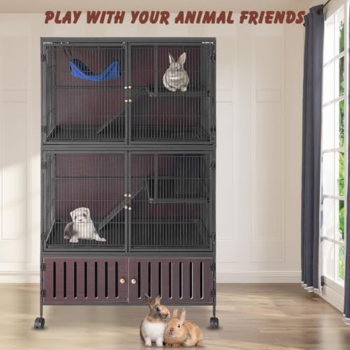60" Large Metal Ferret Cage, Multi-Level Chinchilla Cages with Lockable Doors,3 Metal Ramps, 4 Wheels, Small Animal Cage with PP Trays & Storage Cabinet for Chinchillas, Ferrets, Guinea Pigs, Rats ﻿ - size: 59.1"L x 36.2"W x 23.0"H