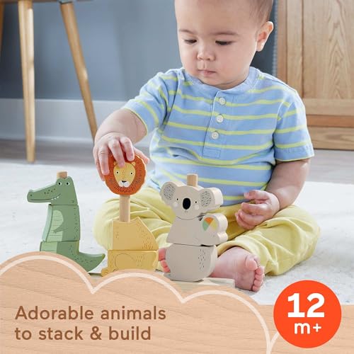 Fisher-Price Wood Baby Toy Stack & Sort Animals, 10 Wooden Pieces for Developmental Play for Infants & Toddlers Ages 1+ Years - style: Animals
