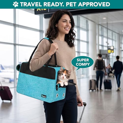 PetAmi Dog Purse Carrier for Small Dogs Cats, TSA Airline Approved Soft-Sided Pet Carrier with Pockets, Ventilated Travel Tote Bag with Bed & Shoulder Strap, Puppy Kitten, Max 12 lbs, Turquoise - color: Turquoise