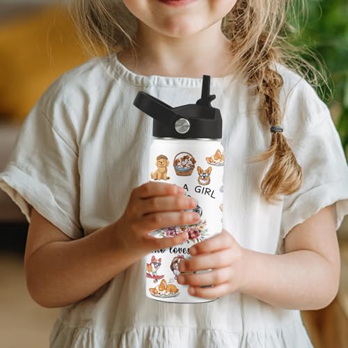 Dog Lover Gifts for Girls, 16 oz Dog Water Bottle with Straw Lid | Stainless Steel Insulated Dog Water Bottle, Cute Puppy Tumbler for School Travel Outdoor - color: Dogs