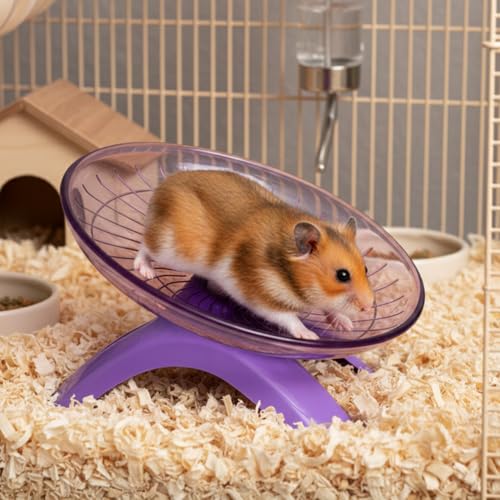 POPETPOP Silent Hamster Running Wheel 7.08 Inch Exercise Saucer with Low Noise and Smooth Edges for Small Pets Like Hamsters Gerbils Hedgehogs - color: Violet