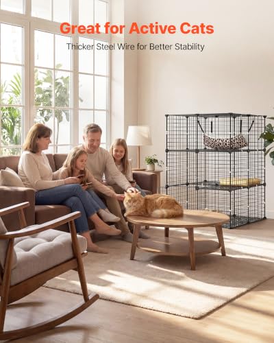 VEVOR Cat Cage 3-Tier 27.99"x27.99"x40.98" DIY Cat Playpen with Hammock, Indoor Enclosure Detachable Metal Wire Kennel Crate, Large Exercise Place Ideal for 1-2 Cats, Kittens and Small Animals, Black - size: 28.0"L x 28.0"W x 41.0"H