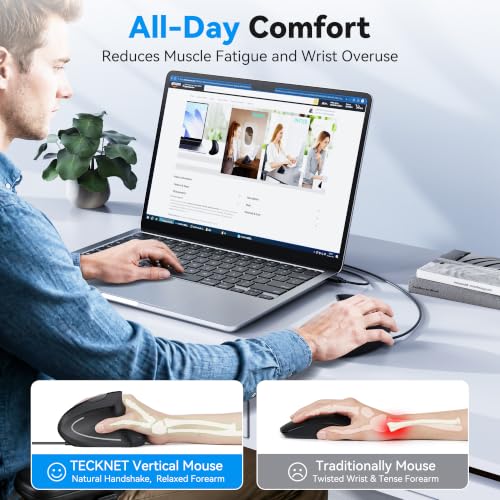 TECKNET Wired Mouse, Comfortable Ergonomic Mouse with 6400 DPI | Plug & Play, 4-Level Adjustable DPI, Silent Click, Vertical Mouse Compatible with Laptop/PC/Windows/Chromebook - color: Black