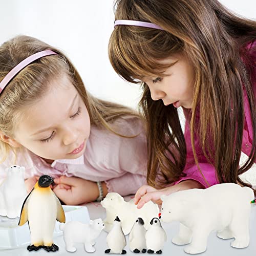 Kasyat 16 Pcs Polar Animals Figurines Antarctic Animals Set Plastic Arctic Figures with White Bear Penguin Figurines Whale Seal Wolf Cat for Adult Party Favor(Vivid Style)
