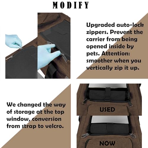 GAPZER Pet Carrier for Large Cat Soft-Sided Animal Traveling Bag up to 20lb | Privacy Protection Big Kitten Car Travel Cloth Carry Bag up to 20 lbs, Small Animal Portable Mesh Kennel Cage for Vet Visits - color: Mocha Brown