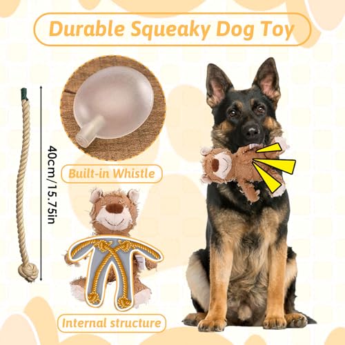 MAXBECK Dog Companion for Heavy Chewers- Indestructible Robust Bear Dog Toy, Resistant Squeaky Dog Toys for Heavy Chewers, Unbreakable Stuffed Plush Dog Toys for Aggressive Chewers (B-Oak) - color: B-Oak