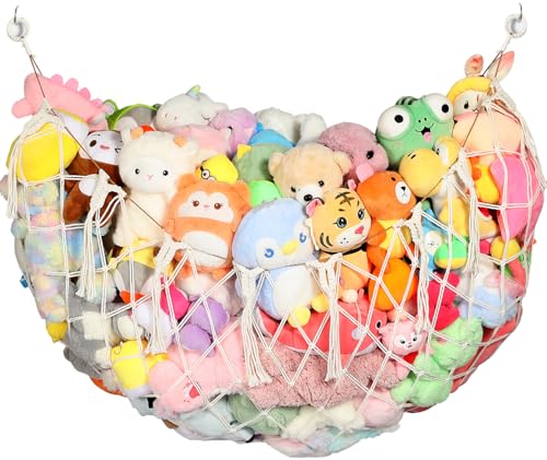 YECAYE Stuffed Animal Net, 60 Inch Plushies Storage, 1 Pack, Cream White | Large Capacity, Handwoven Design, Wall Mounted with Anti-Slip Hooks, Flexible Hanging, Space-Saving Stuffed Animal Storage - color: Cream White, size: 1 pack