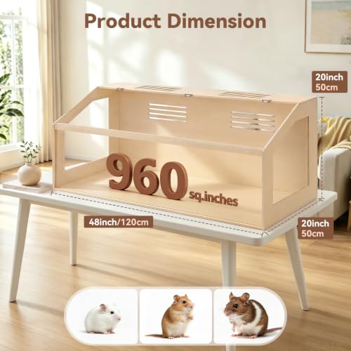 Hamster Cage, 48x20x20 Hamster Tank with Acrylic Viewing Panels, Openable Top & Water-Resistant Base for Fancy Rat, Gerbil, Extra Large - size: 48.0"L x 20.0"W x 20.0"H