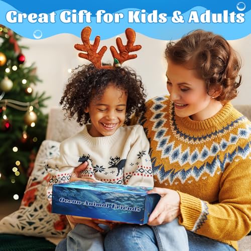 12 Pack 3D Printed Animal Toys, Desk Pets Sea Animal Toys with Educational Booklet for Kids Age 3 4 5 6 7 8, Ocean Animals Figurines Fidget Toy Birthday Gifts Office Desktop Home Decoration