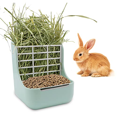 Litewoo Rabbit Hay Feeder Food Bowl Feeding Rack for Small Animal Guinea Pig Chinchilla Bunny Cage Accessories | Bunny food bowl & hay rack, durable plastic, chew-resistant, for small animal/chinchilla/cage, 5.9x6.7x7.09in, easy to clean - color: Green