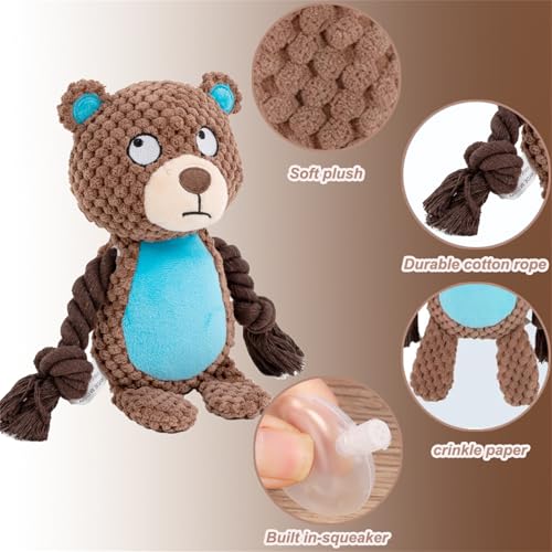 Plush Bear Squeaky Dog Toy,for Aggressive Chewers | Built-In Squeaker,Natural Cotton Rope Legs,Reinforced Texture For Medium Dogs,Small Breed Teething,Machine Washable - color: Bear