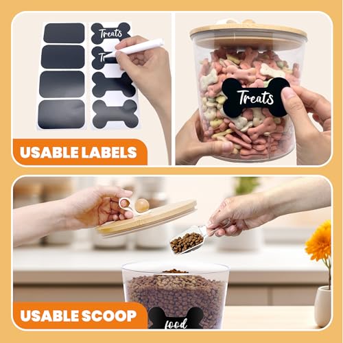 HOYTAMDAR 3 Pack Airtight Dog Treat Containers Bamboo Lids, Dog Treat Jars | Dog Food Storage Container with Scoops, Clamps, Labels and Marker, Dog & Cat Treat Holder - color: Wood - 3 Pack