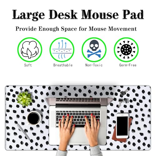Big Gaming Mouse Pad - Black/White Desk Pad, Large Non-Slip Rubber Base Waterproof with Stitched Edges, 35.4 X 15.7 inch for Work/Game/Home - color: Polka Dots,Brush Strokes Dots