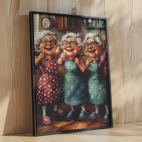 Old Ladies Dating 1000 Piece Jigsaw Puzzles for Aduls Happy Woman Wearing Apron Painting Jigsaw Puzzle Kitchen Funny Grandma 1000 Pieces Puzzles Game Modern Home Wall Decor Sister DIY Craft Puzzle Art - color: Artwork-09