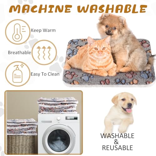 4 Pack Ultra Soft Dog Cat Bed Mat Small Animal Guinea Pig Bed with Cute Print Reversible Fleece Dog Crate Kennel Pad Cozy Washable Thickened Hamster Pet Beds Mat(23 x 18 Inches,Gray) - color: Gray, size: 23 x 18 Inches