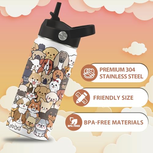 Dog Lover Gifts, 16 oz Water Bottle with Straw Lid, Stainless Steel Insulated Dog Water Bottle, Cute Puppy Tumbler for Travel Outdoor (1pcs) - color: Dogs