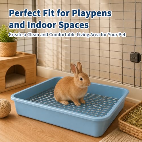 Oncpcare Extra Large Rabbit Litter Box with Metal Grate, Deep Bunny Potty Pan with High Side Wall and Removable Raised Grid for Large Rabbits, Guinea Pigs, Ferrets, Chinchillas(19”x14”x5”, Blue) - size: L (19”x14”x5”)