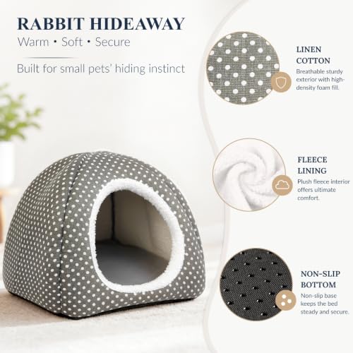 Rabbit Hideout Large Bunny Bed Washable Rabbit House | Fleece Hiding Hut for Indoor Bunnies Guinea Pigs, Small Animal Hideaway - color: Grey