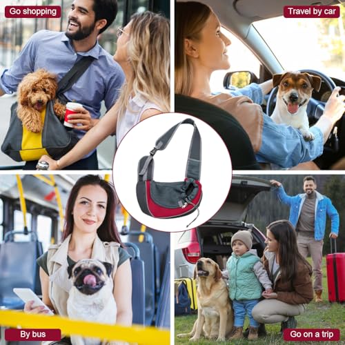 Pet Sling Carrier for Small Dogs & Cats, Hands-Free Dog Travel Bag with Adjustable Padded Strap, Breathable Mesh Puppy Carrier with Safety Hook & Zipper Pocket, Ideal for Kittens, Rabbits, Small Pets