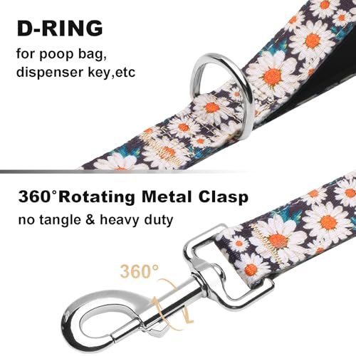 6ft Dog Leash with Two Padded Handles, Heavy Duty Strong Nylon Pet Leash with Soft Neoprene Handle for Small Medium Large Dogs, Daisy - color: Daisy, size: 1 in x 6 ft